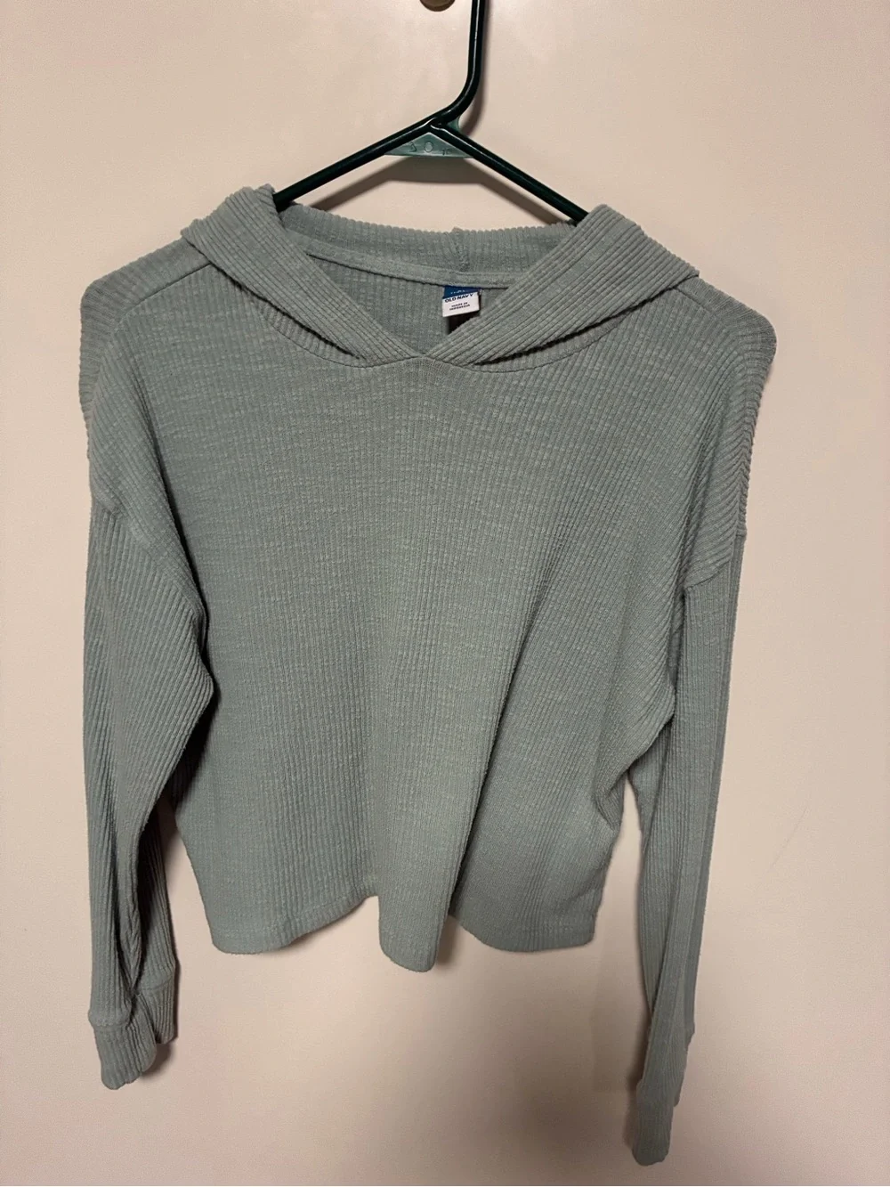 Girls Old Navy Lightweight Green Ribbed Hooded Top